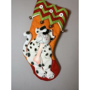 orange colorful Felt Puppy Dog Christmas Stocking Plush 3D bells wooden bone